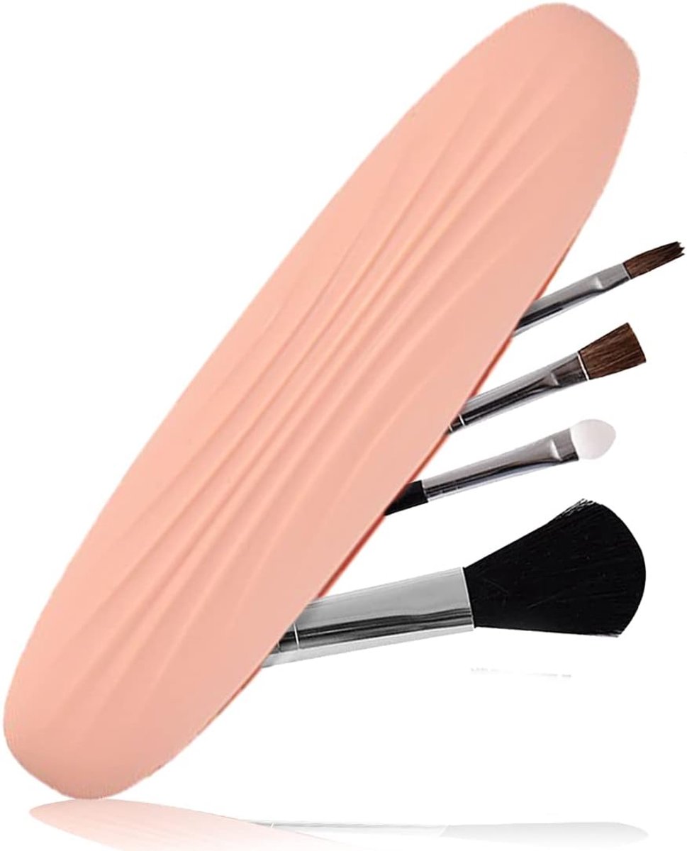 make-up borstelhouder, siliconen cosmetische borstelhouder, make-upborstelorganizer, draagbare reis-make-upkwastentas, zacht en elegant, geen ritssluiting (roze), roze