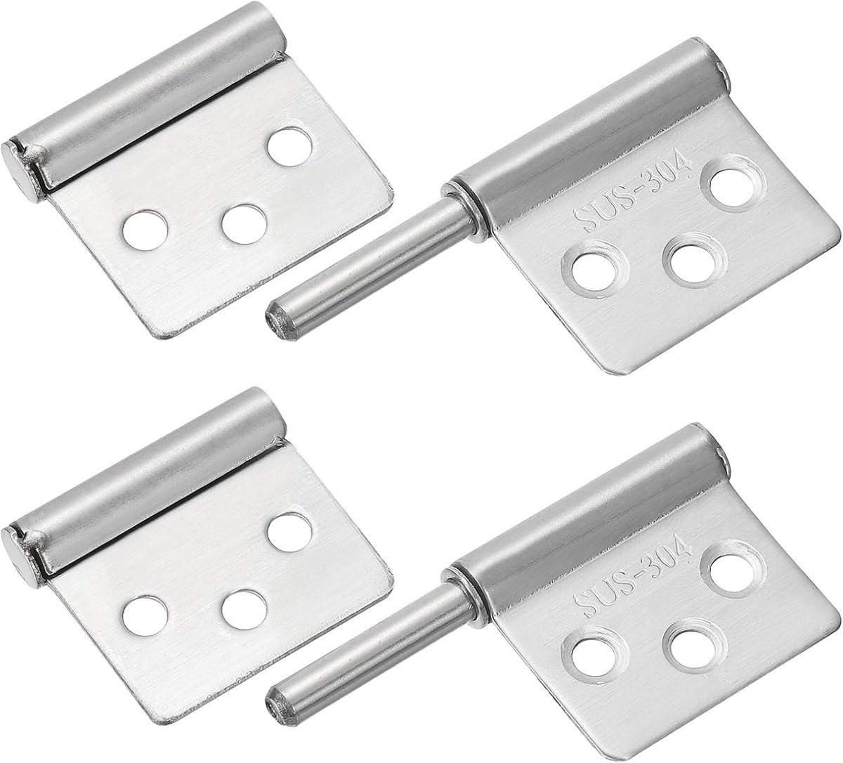 2 stuks 3 x 2-3/8 inch (l x b), 304 roestvrij staal, lasbare scharnieren met voorgestanste lift-off-scharnier, vlaggenscharnieren, afneembaar, voor metalen deur, draaideur, aanhanger, zilver
