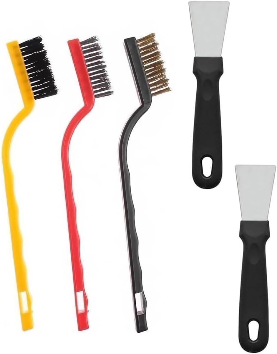 Mini-borstel- en reinigingsmessen, set met borstel en messen, nylon borstels, kleine metalen borstel voor het reinigen van slakken, vuil en roest