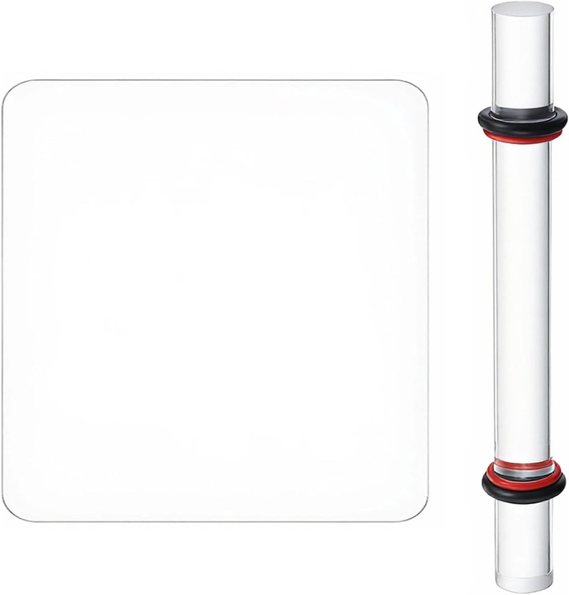 2 stuks accessoires van klei, zelfhardende kleirol van acryl met rechthoekige plaat en ringen, knutselgereedschap voor antiaanbaklaag, modelleren en vormen van klei