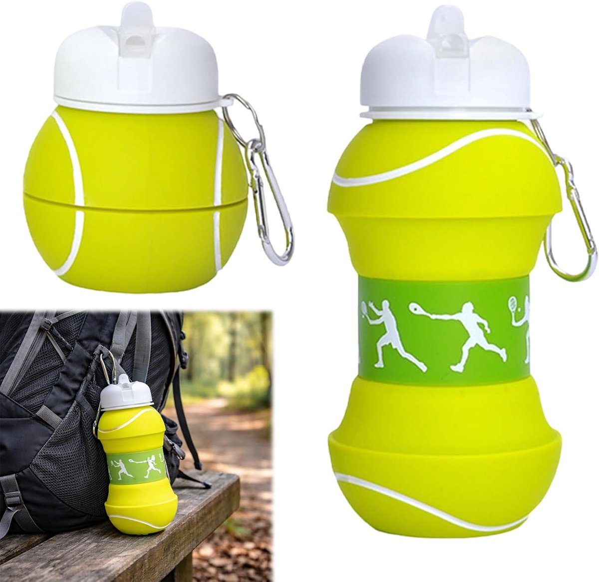 siliconen drinkfles voor tennis, personaliseerbare sportwaterfles, BPA-vrij, 550 ml, compact en licht, voor reizen, kamperen, school en origineel cadeau