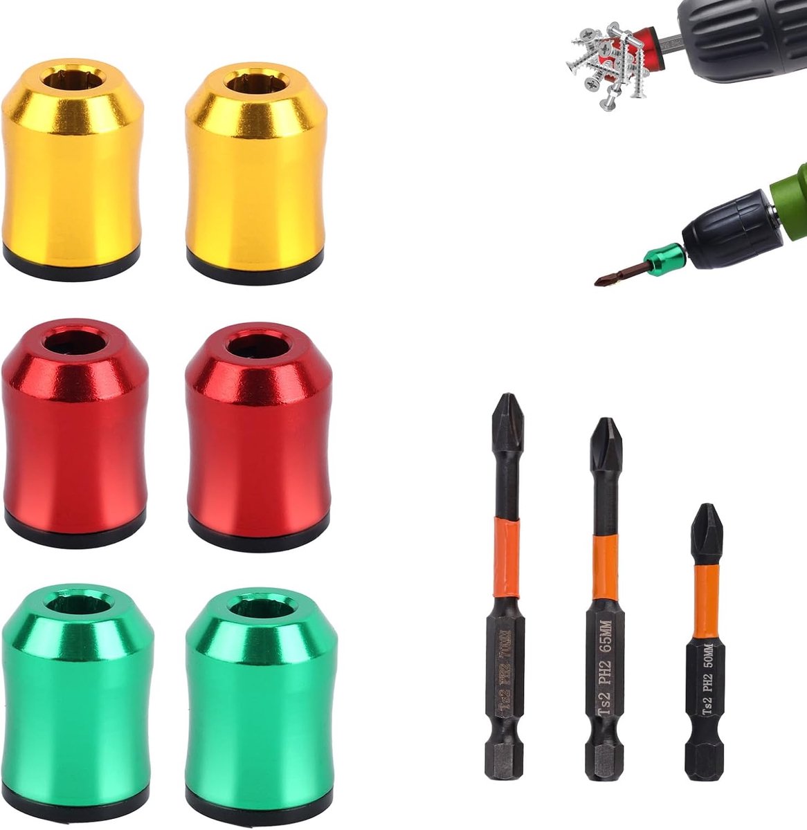 6 Magnetische Schroefhouders en 3 Schroevendraaierbits, Sterke Magnetische Schroefringen voor Boormachines Inbusschroevendraaiers en Doe-Het-Zelfgereedschap