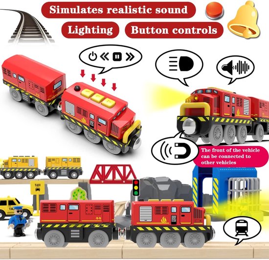 Rail Elektrische trein voor kinderen, passagiers, locomotief op batterijen, motorbalset, compatibel met Thomas Brio, educatief speelgoed, rood — afbeelding 3
