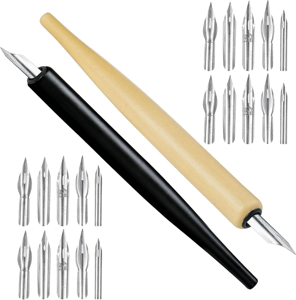 Vulpen met 2 punten, kalligrafieveer, 20 punten, geschikt voor tekenen, schrijven en kalligrafie