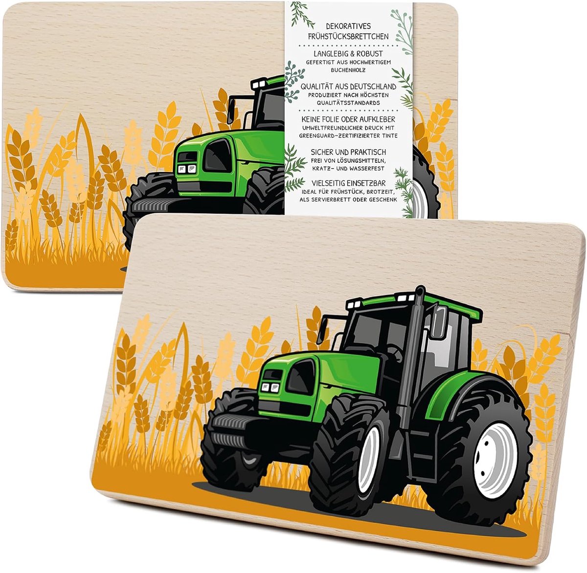 houten plank voor kinderen, 23,5 x 15 cm, ontbijtplank, broodplank, gepersonaliseerd van hout, diermotief als cadeau, verjaardag, kind, RV007 (25 tractorgroen, zonder gewenste
