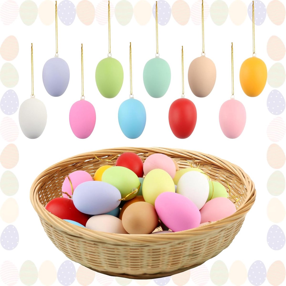 36 stuks plastic paaseieren om op te hangen, kleurrijke decoratieve paaseieren om op te hangen, voor paasdecoratie en familiebijeenkomsten, decoratie