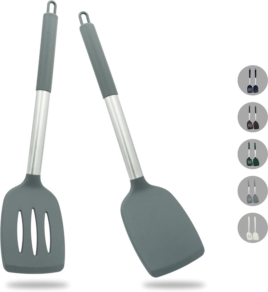 Spatels met antiaanbaklaag - Hittebestendig en BPA-vrij - Ideaal keukengerei voor vis, eieren en pannenkoeken (Grijs)