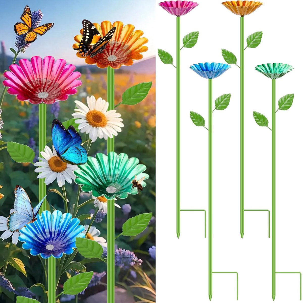 4 stuks bijendrinkbak voor de tuin, bijen insectenbak tuin, bloemenvorm, bijenbeker, drijvende bijendrinkbak balkon, tuindecoratie, metalen bijen drinkbeker