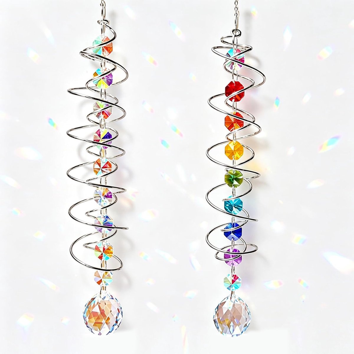 2 stuks kristallen spiraal regenboog zonnevanger, kristallen om op te hangen, kristallen hangende windgong voor ramen, tuin, bruiloft, feest, 2 stuks