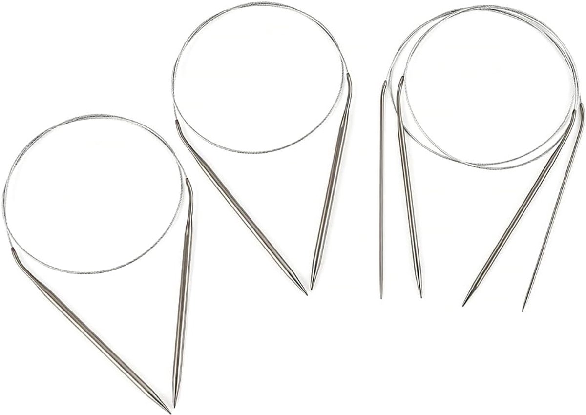 set van 4 stuks, 2 mm, 3 mm, 4 mm, 5 mm, cirkelnaalden voor sokken, mutsen, gladde overgangen en flexibel touw, professionele breiaccessoires voor beginners en professionals, zilveren