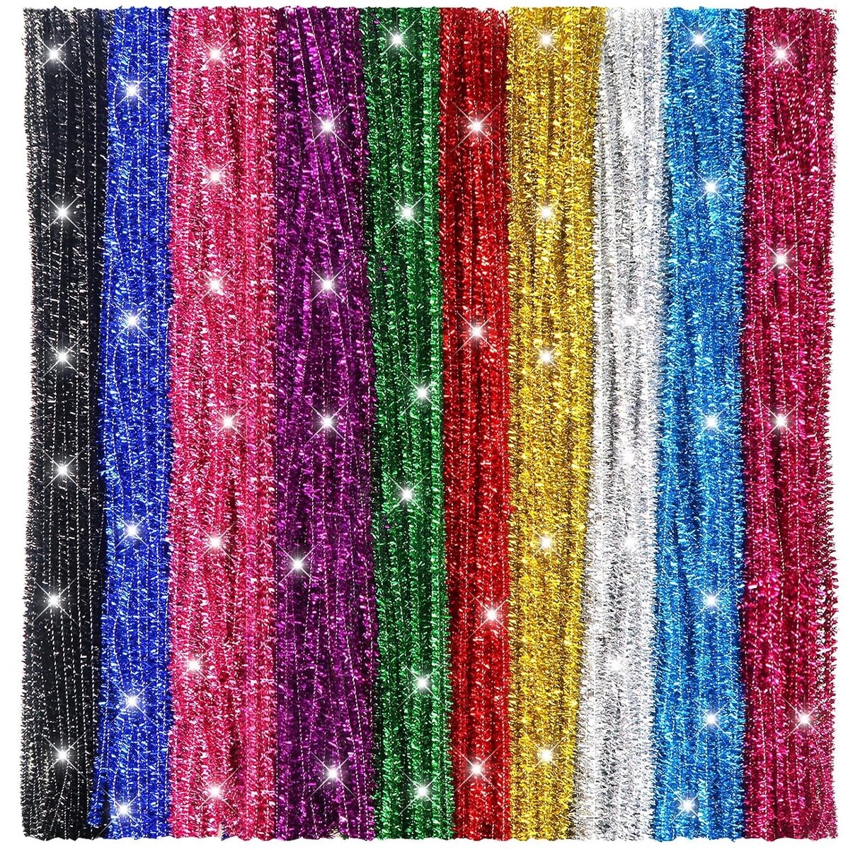 400 stuks Glitter Pijpenreiniger Kleurrijk Pijpenragers om te Knutselen Chenilledraad Buigpluche 300 x 6 mm voor Decoraties en Creatieve doe-het-zelf Projecten