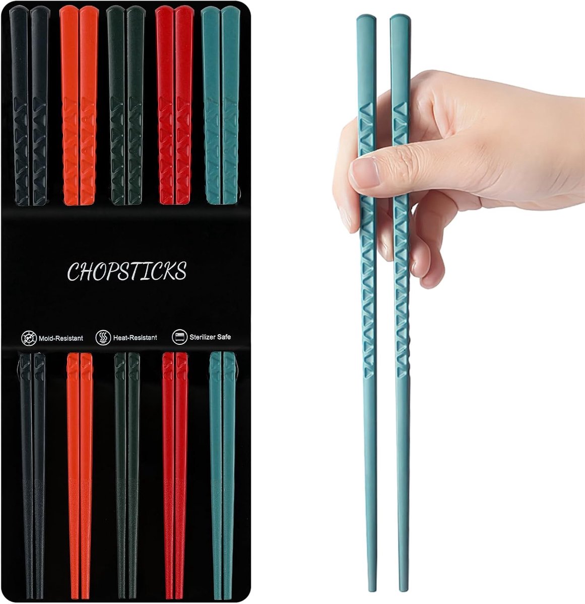 Eetstokjes, premium Japanse herbruikbare met patroon, cadeauset voor sushi, Aziatische gerechten, vaatwasmachinebestendig (5 kleuren)
