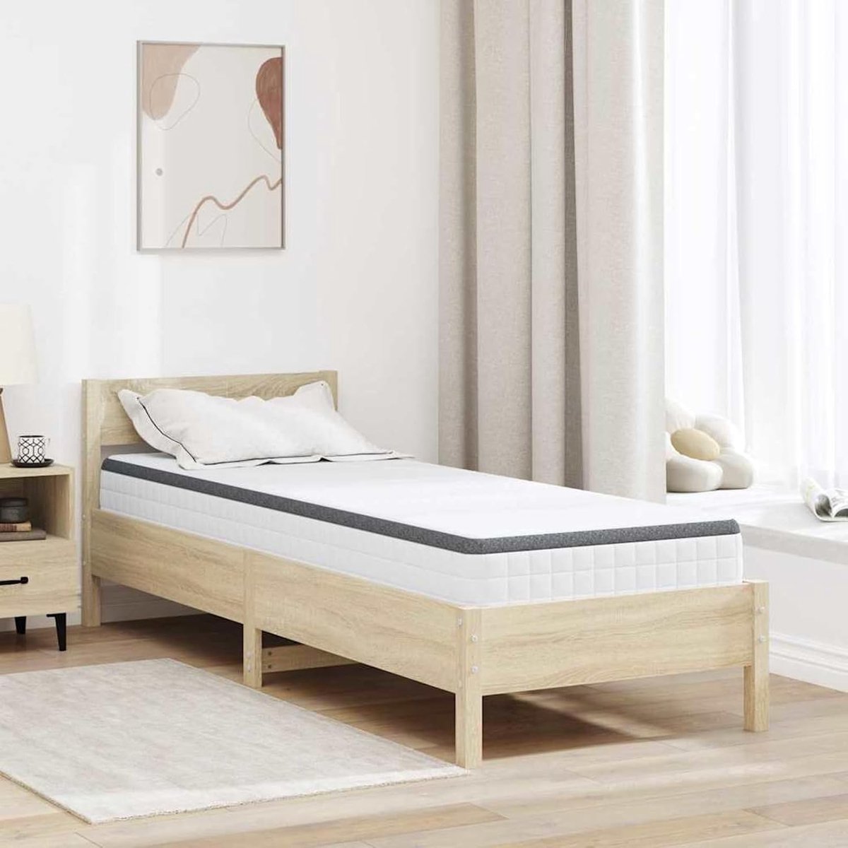 Matras wit, grijs, 80 x 200 cm, gebreide stof, schuimmatras voor kinderkamer, logeerbed, tieners en volwassenen