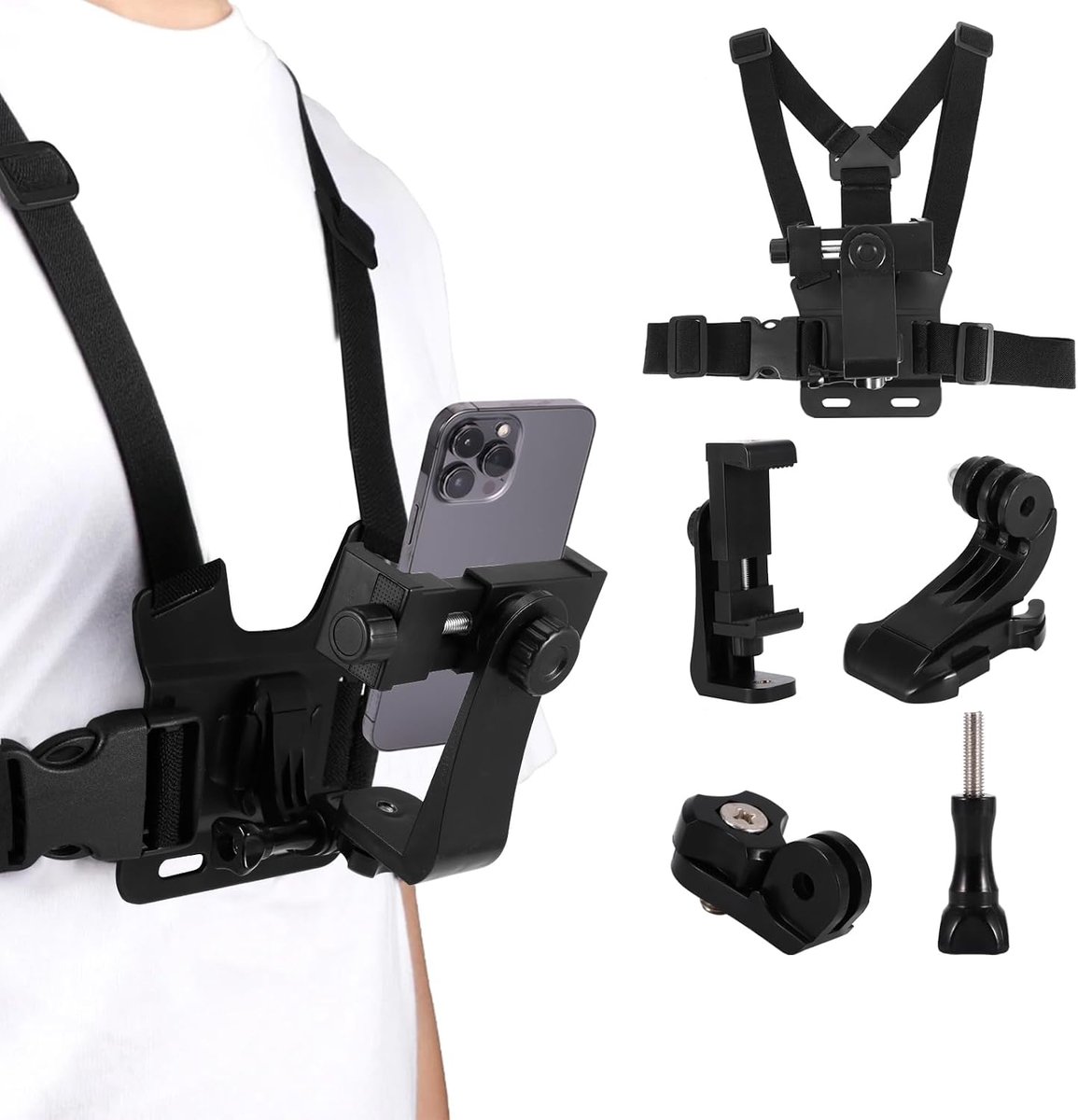 harnasriem, verstelbare borsttelefoonhouder met 360° rotatie voor verticale en horizontale opname, handsfree lichaamscamerabontage voor vlog, fietsen, vissen, reizen