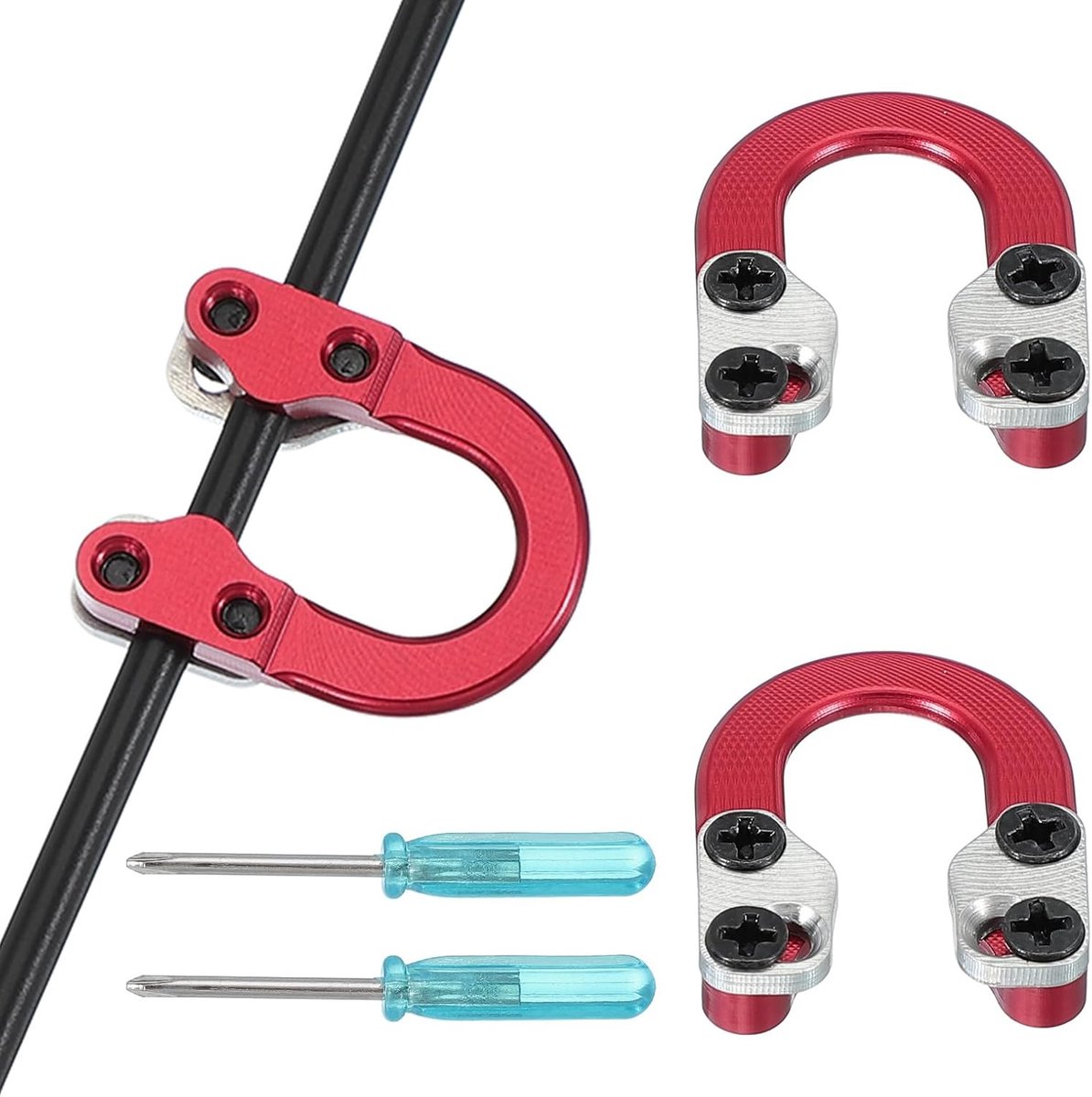 Boogschieten D-lus, set van 2 compoundboog, metaal, U-nokken, D-ring, nokkenverwijderaar-accessoires met schroevendraaiers, schroeven om te schieten, jagen, rood