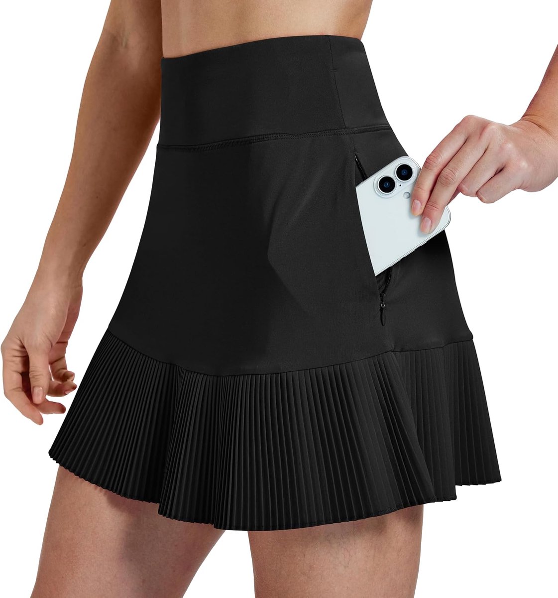 Tennisrok voor dames, 40 cm, stretch, hoge taille, golfrok met zakken, zomer, UPF50+, sport, plooirok, golfrok met binnenbroek
