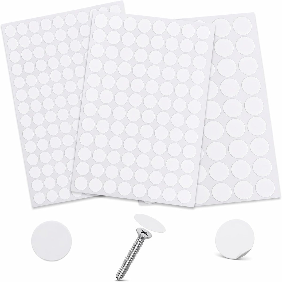 zelfklevend, wit, 290 stuks, 3 maten, zelfklevend, pvc, permanent, 12 mm, 15 mm, 21 mm, roestvrij, zonder resten, voor meubels, kasten, planken, muren, afdekking, gaten, krassen