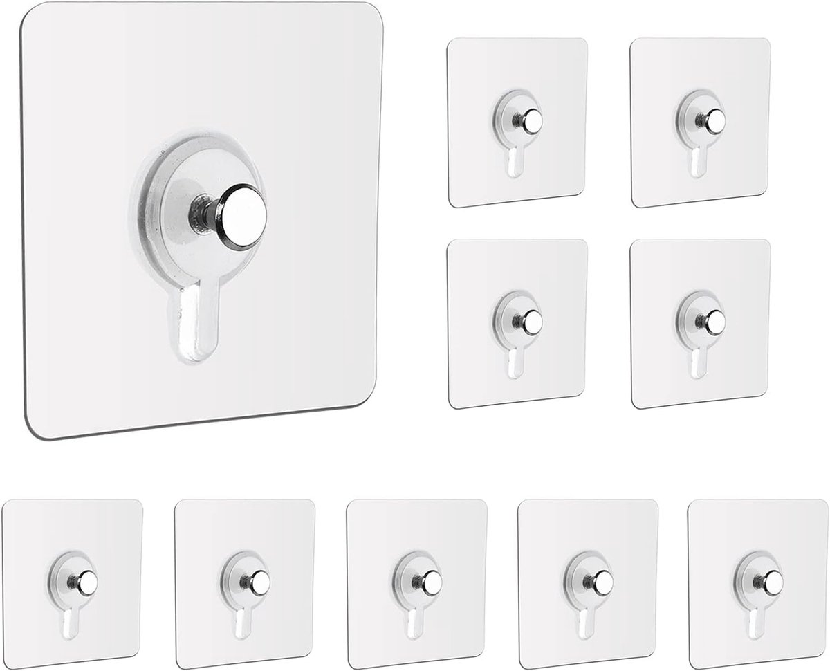 schroeven, 12 stuks plakhaken, transparant, fotohaken, zelfklevend, magische haken, wandbevestiging zonder boren, 2 maten, 8 mm, 9 mm, voor badkamer, keuken, foto's, decoratieve