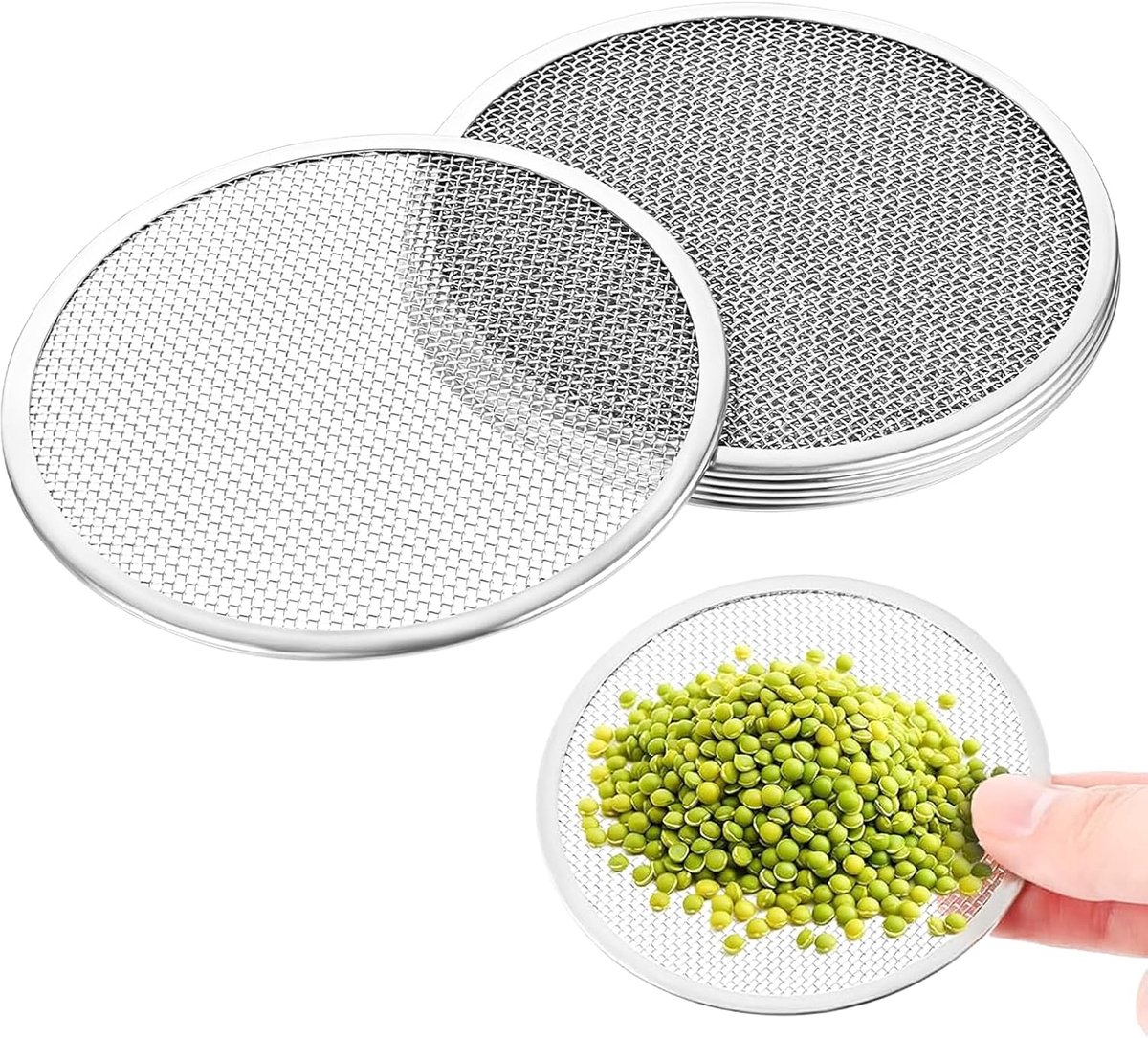Deksels, zeefdeksel van roestvrij staal (304) voor inmaakpotten met brede halsopening, kiemzeefdeksel voor bonen, luzerne, broccoli, lenzen en nog veel meer voor de kweek thuis