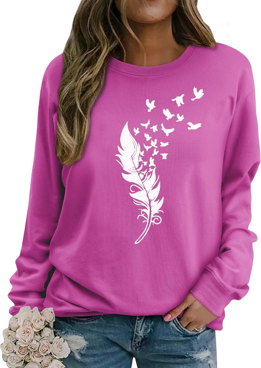 Pullover dames veer-print sweatshirt lange mouwen ronde hals lange mouwen shirts herfst winter trui tops bovenstuk blouse