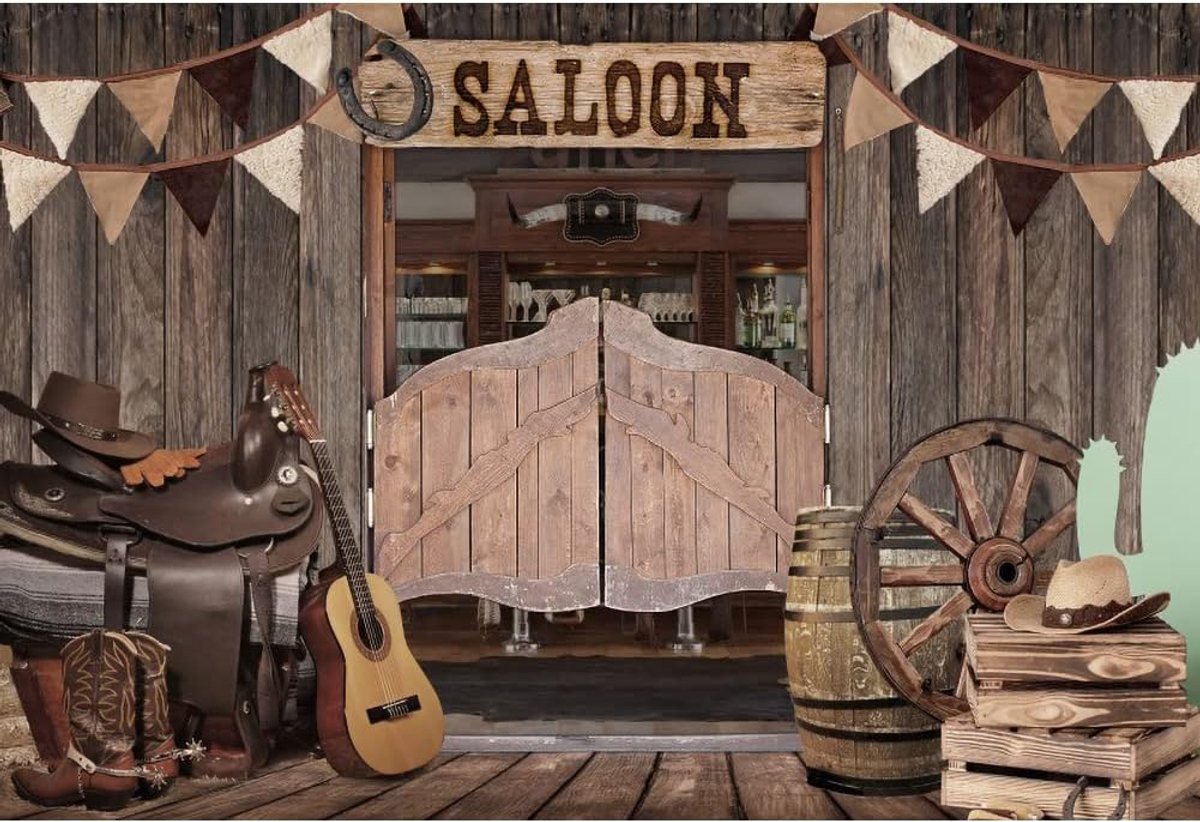 10x6,5ft Polyester Stof Wild West Saloon Achtergrond Cowboy Thema Oud Westelijk Huis Shabby Antieke Fotografie Achtergrond voor Man Verjaardagsfeest Decor Volwassenen Portret Foto Rekwisieten