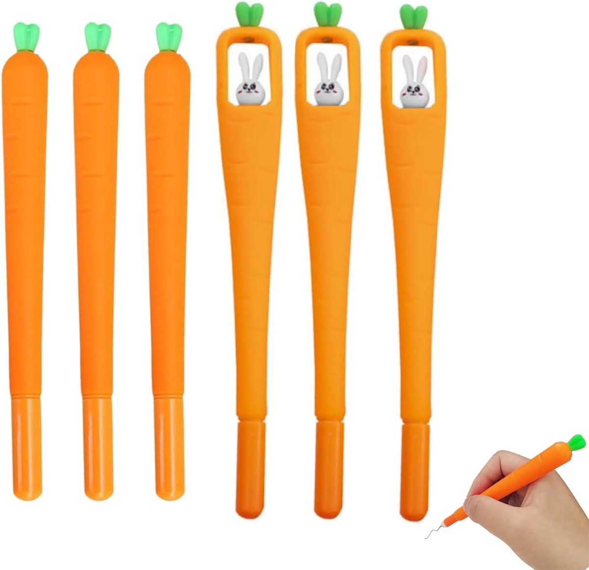 pennen in de vorm van wortel en konijn (0,5 mm) – grappige balpen voor Pasen, kantoor of als cadeau voor schrijfwaren, cartoon, kawaii, 6 stuks