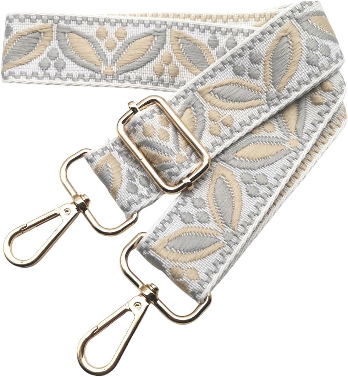 tasriem om te wisselen, brede schouderriem voor damestassen, 3,8 cm, tasriem met goudkleurige karabijnhaak, schouderriem voor dames, moderne crossbody, handtas, wit-grijs-beige, 621