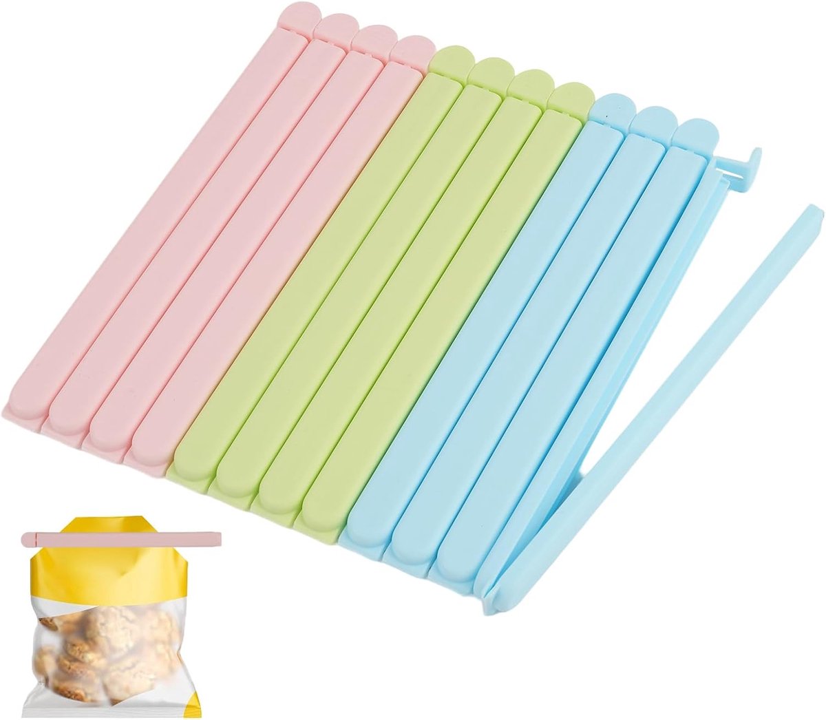 12 grote sluitclips 20 cm voor voedselzakken, waterdichte herbruikbare klemmen voor chips, koffie, bevroren, snoep, brood, luchtdichte verpakking