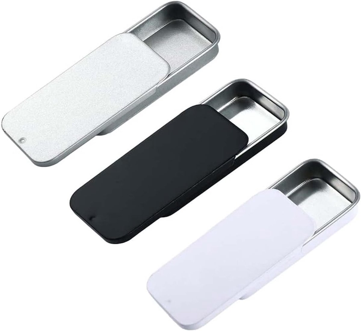 metalen containers met schuifdeksel, kleine metalen doosjes, rechthoekige opbergdoos, container voor snoep, sieraden, knutselen, pillen, survivalset, 8 x 5 x 1,5 cm, 3 stuks