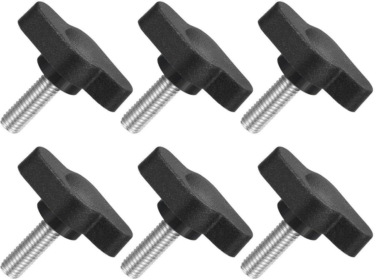 6 stuks T-vleugelgrepen met vlinder, spanknop schroef M5 x 16 mm buitendraad schroeven roestvrij staal 304 handvat 27 mm diameter voor reservegreep, zwart
