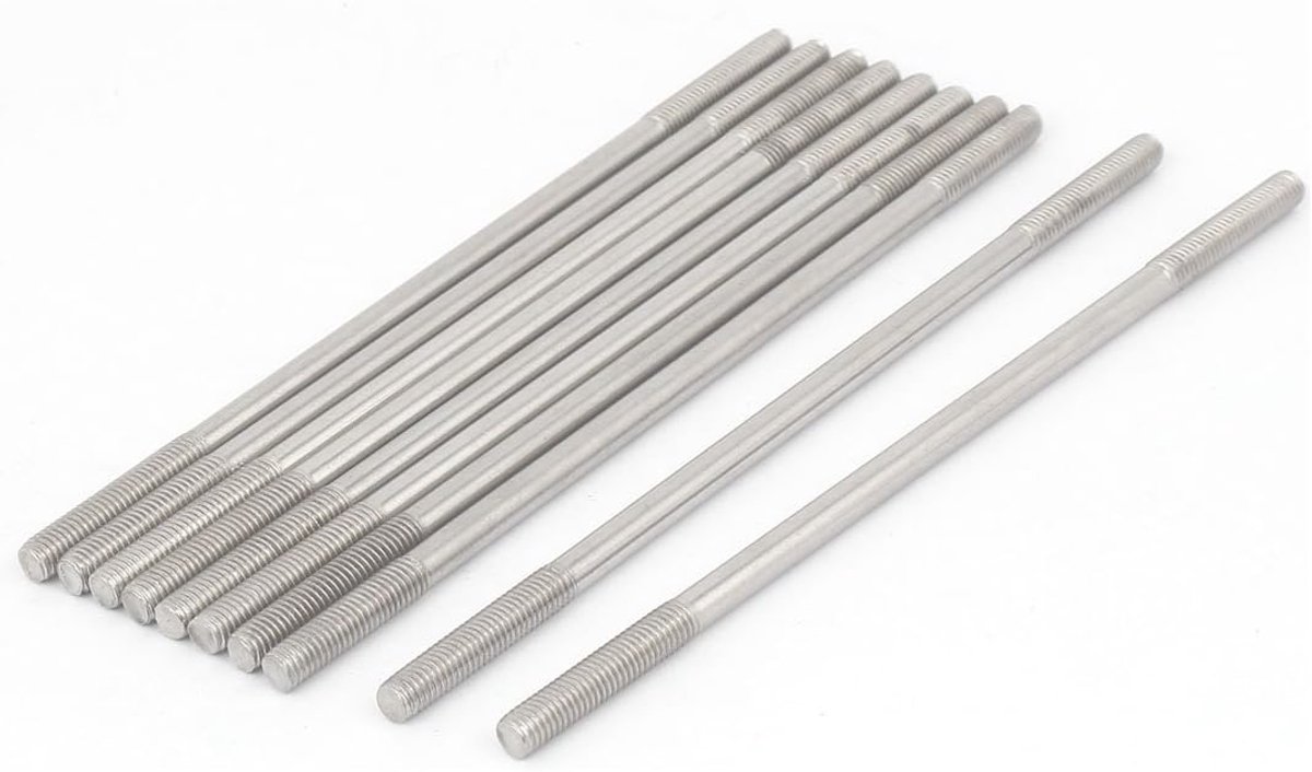 sourcing map Bouten met dubbele schroefdraad, schroeven 304, roestvrij staal, M5 x 130 mm, 10 stuks