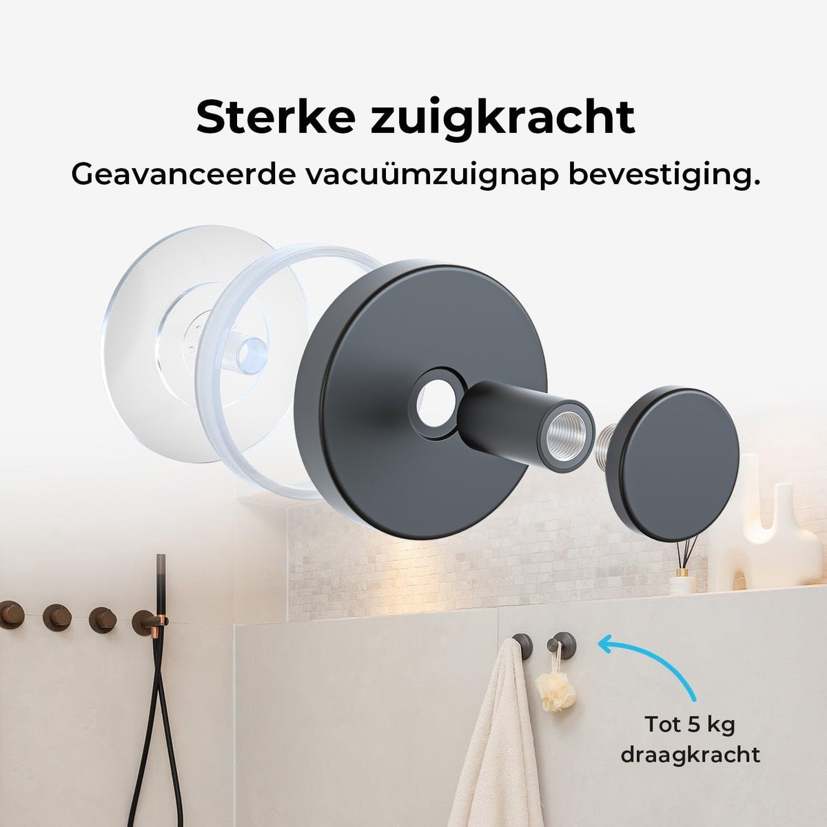 Handdoekhaakjes - Set van 2 - Zelfklevend door Zuignap - Zonder boren - Handdoekhouder - Chroom