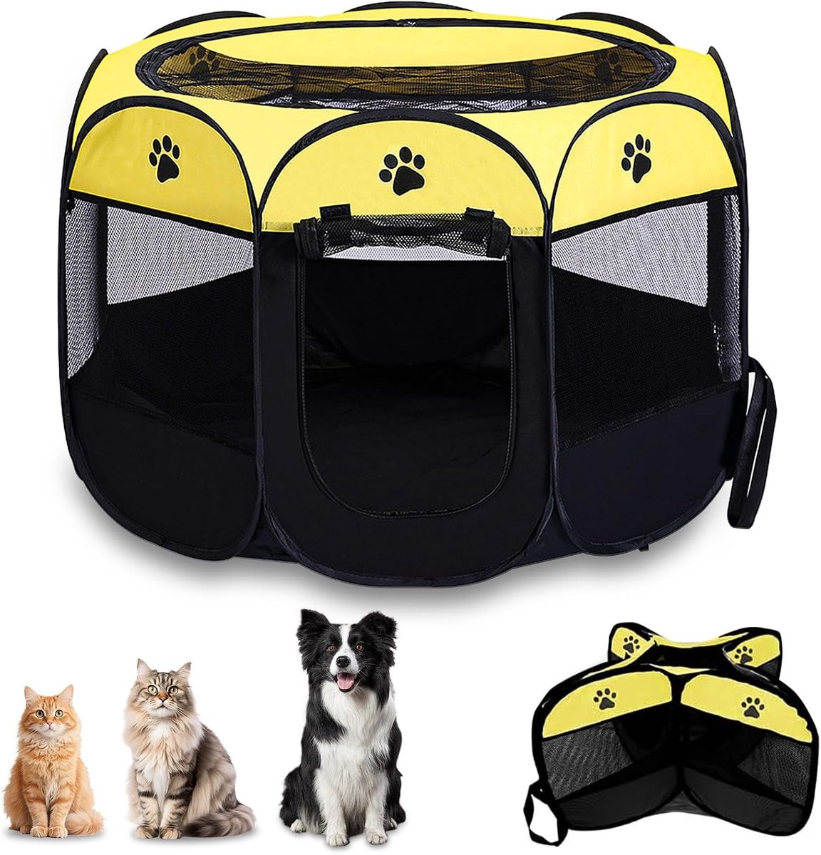 opvouwbaar, 74 x 74 x 43 cm, hondenbox, draagbare ren voor kleine dieren, puppyuitloop, kattenverblijf voor kleine dieren, binnen en buiten, buitenverblijf voor honden, katten, hazen (geel)