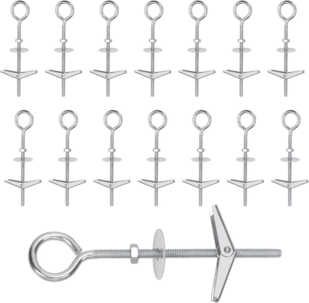 15 set M4 x 75 mm oogschroeven, kantelschroeven en vleugelmoeren, kit met heksenmoeren, sluitringen, assortiment kit, heavy duty vlinder, kantelschroeven, swag haken om op te hangen