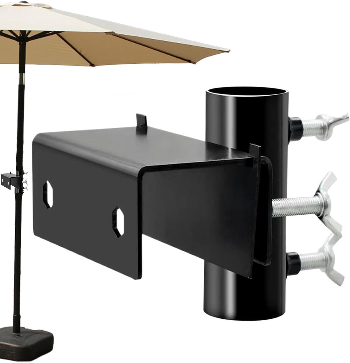 KZQ Parasolhouder - Parasolklem - Balkon Parasol Houder - Houder Voor Parasol - Parasolklem Balkon - Parasolhouder Balkon - Balkonklem - Leuning Tot 6 6cm - Geschikt Voor Balkon Zwembad Strand Picknick En Tuin - Zwart