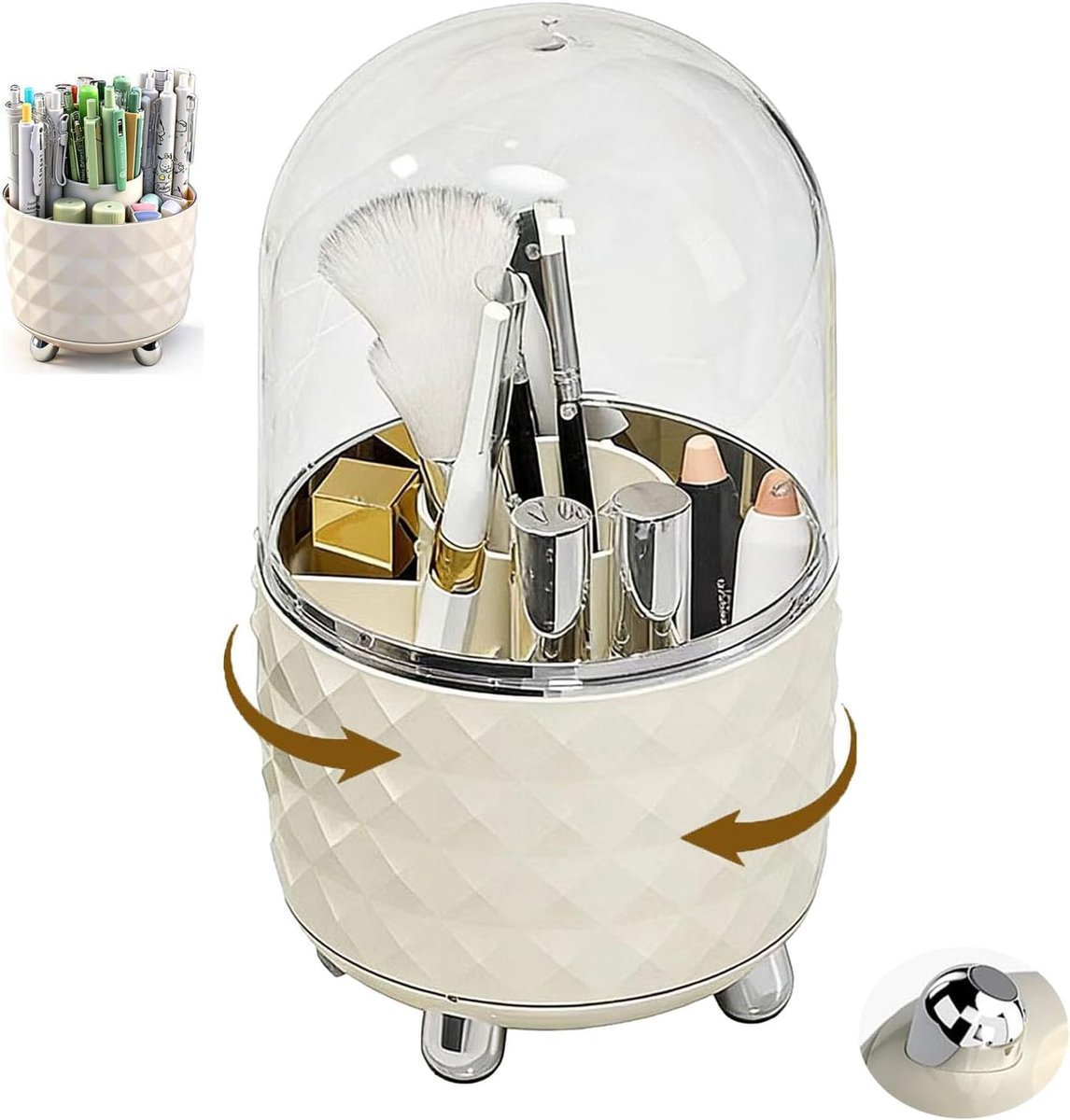 roterende cosmetica-organizer, stofdichte make-uphouder, roterende pennenhouder voor penselen en make-uppennen (melkwit)