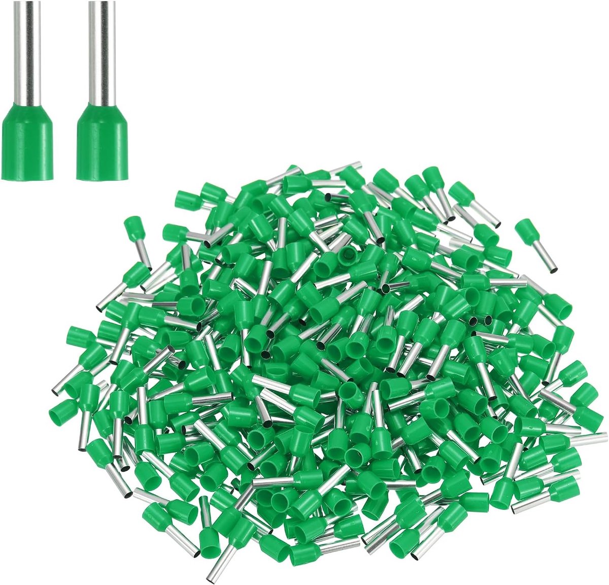 1000 stuks krimpklemmen voor draad AWG12, VE 40-12 krimpverbinders van vertind koper, geïsoleerd voor gevlochten draad, kit voor elektrische industriële besturingssystemen (groen)