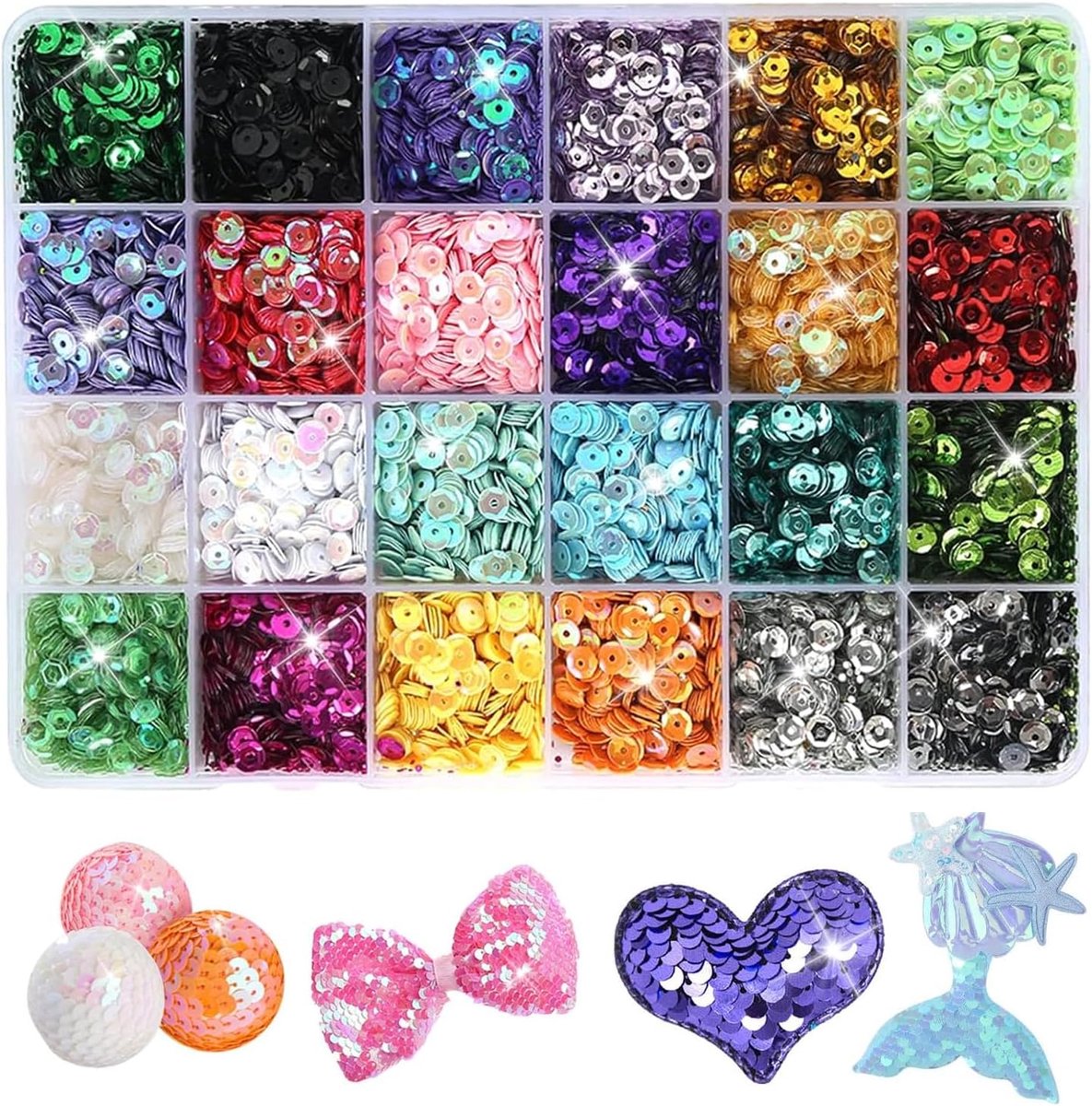 Pailletten, 24 kleuren, 5 mm pailletten, knutselen, losse pailletten, voor doe-het-zelf handwerk, bruiloftsdecoratie