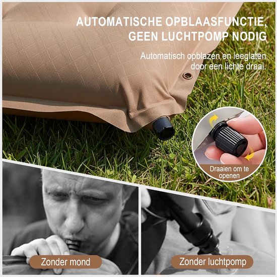 Zelfopblazende Slaapmat Enkel, Campingmat Kaki - Isolerende, Opvouwbaar, voor Outdoor — afbeelding 3