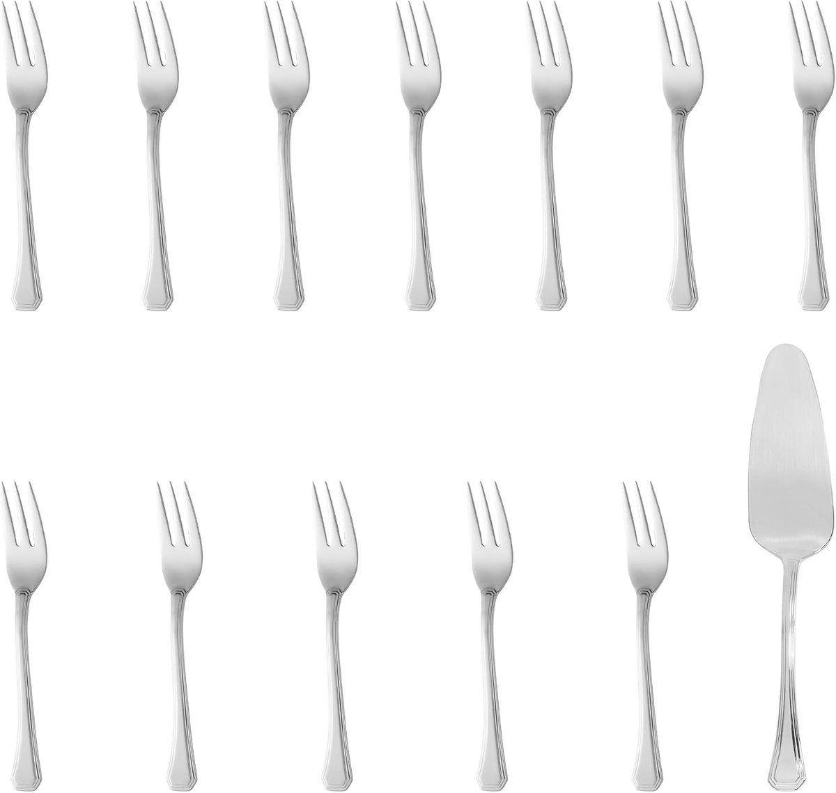 - Set met 13 dessertbestekken, 12 dessertvorken plus taartschep, serie Octavia, roestvrij staal 18/10,