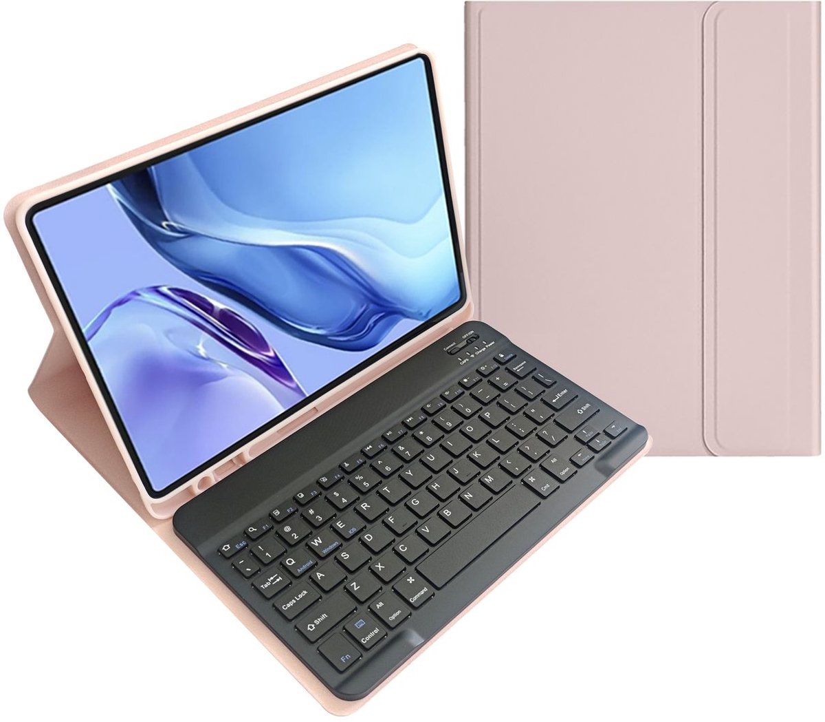 Mobigear Tablethoes geschikt voor Apple iPad Mini 7 (2024) Hoes | Mobigear Keys QWERTY Bluetooth Toetsenbord Bookcase + Stylus Houder - Roze