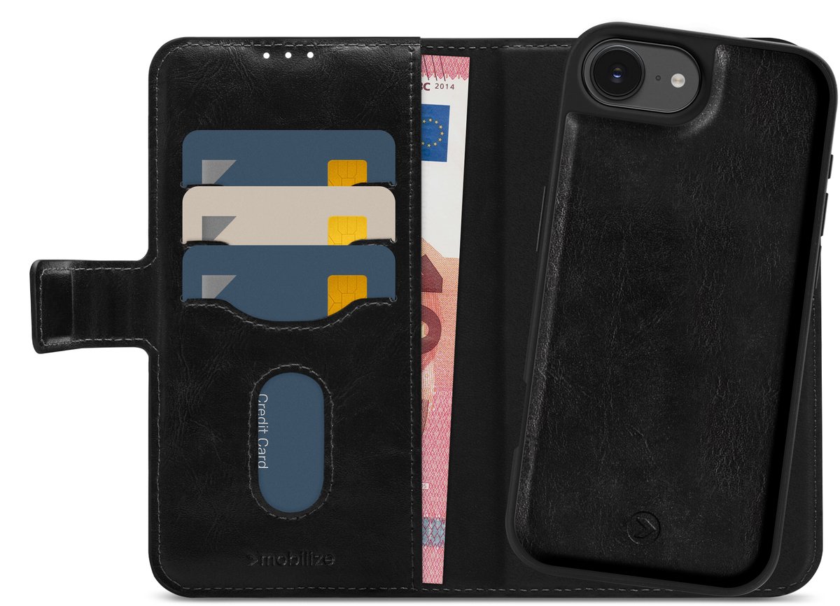 Mobilize Telefoonhoesje geschikt voor Apple iPhone 17e Hoesje | Mobilize Magsafe Uitneembare 2in1 Bookcase Portemonnee | Geschikt voor MagSafe | Geschikt voor Draadloos Opladen met Magnetische Ring | Geschikt voor MagSafe Case - Zwart