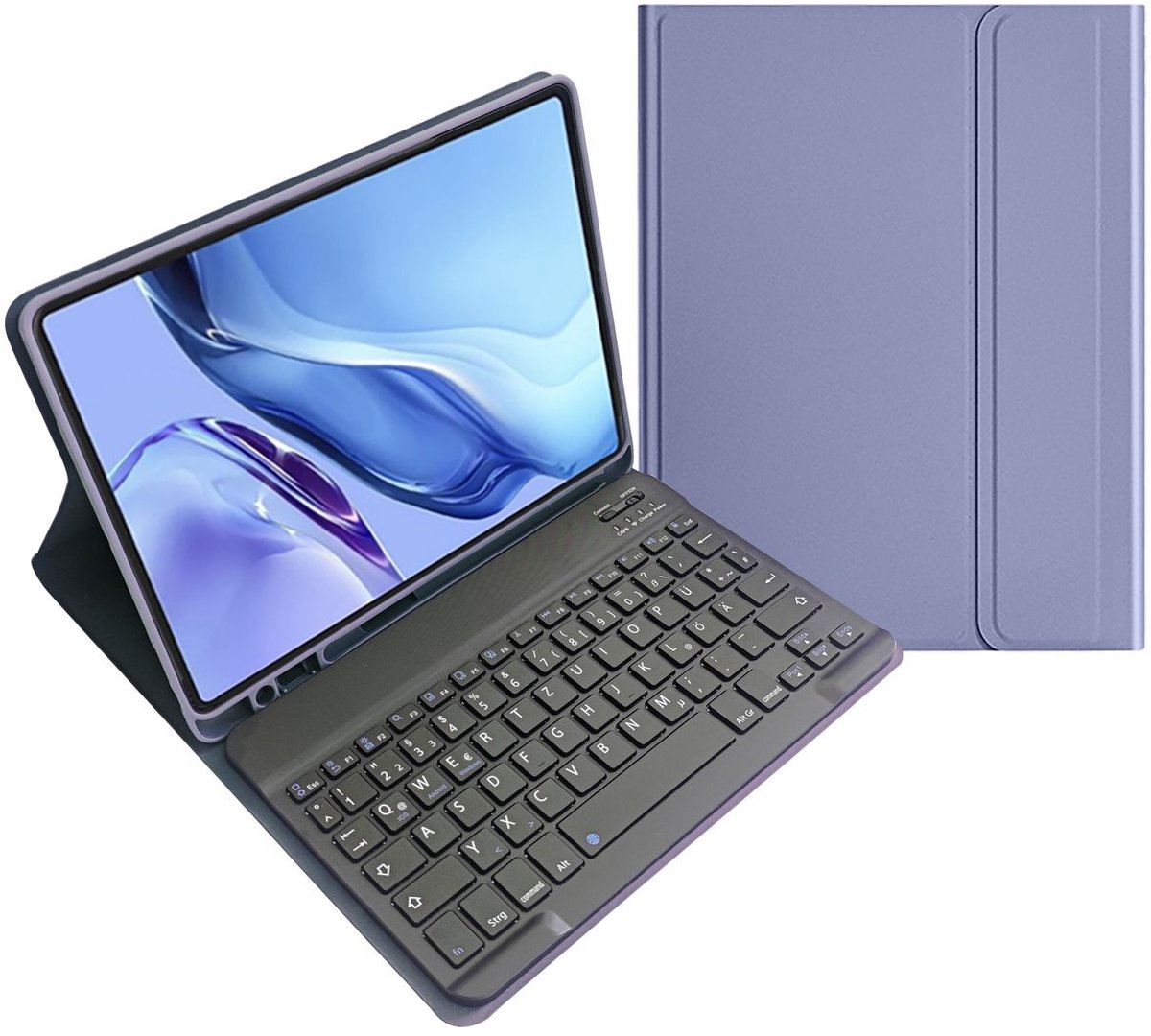 Mobigear Tablethoes geschikt voor Apple iPad 10 (2022) Hoes | Mobigear Keys QWERTZ Bluetooth Toetsenbord Bookcase + Stylus Houder - Paars