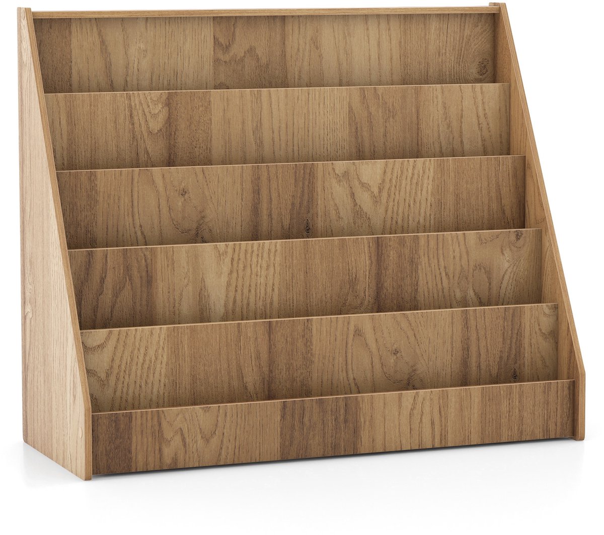 COSTWAY Kinderrek met 5 vakken, Boekenplank voor kinderen, Krantenstandaard van hout, Opbergrek voor kinderkamer, Speelkamer, 91 x 38 x 76,5 cm (Natuur)