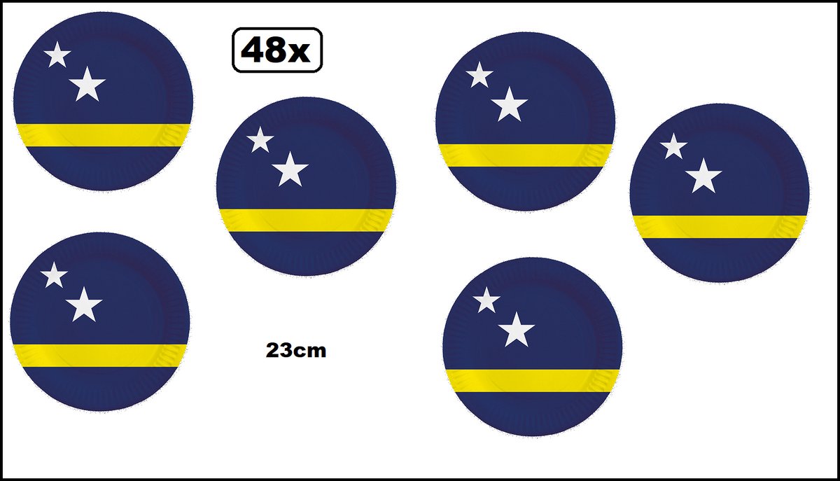 48x Bord 23cm Curacao karton - Diner sport food themafeest strand sport Landen