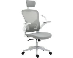 Ergonomische Bureaustoel Schreibtischstoel Met Hoofdsteun En Wipfunctie Hoogte Verstelbaar 65x64x114-122 cm Grijs Kunststof Netstof Mesh Computerstoel Draaistoel Lendensteun Armleuningen Verstelbaar 360° Roterend Belastbaar 120 kg Thuis Kantoor Stoel Image