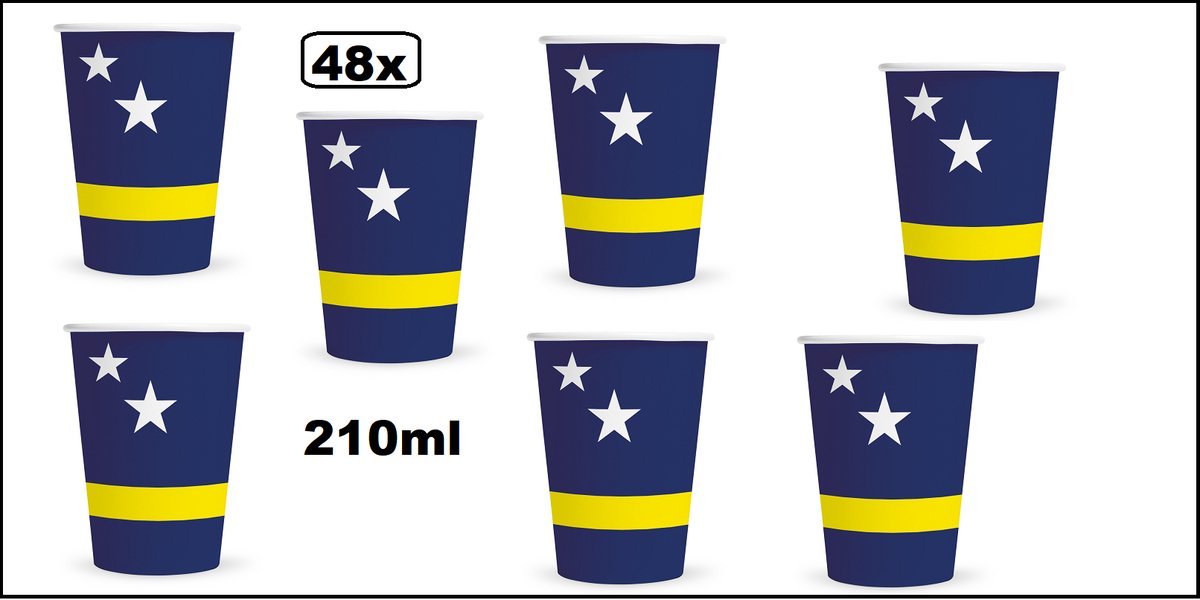 48x Beker Curacao 210ml karton - Drinken Landen BBQ thema feest verjaardag feest