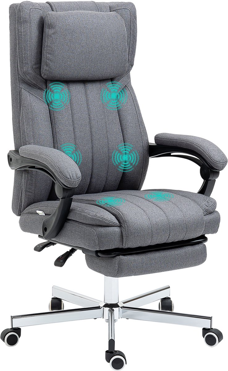 Ergonomische Bureaustoel Schreibtischstoel Met 5 Massagemodi Ligfunctie Hoogte Verstelbaar Voetensteun In Leinenlook 65x61x105-113 cm Grijs Polyester Massage Draaistoel Computerstoel Relaxstoel Met Wipfunctie Belastbaar 120 kg