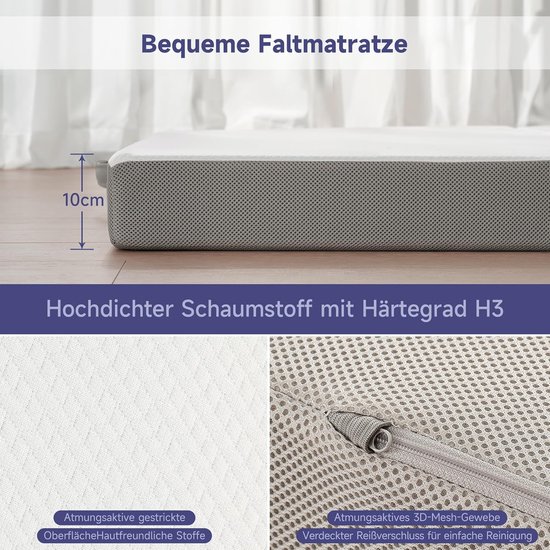 Vouwmatras - Opvouwbare matras Schuimmatras - Logeerbed Creëren - Hoge Dichtheid Schuim - 120 x 195 x 10 cm — afbeelding 3