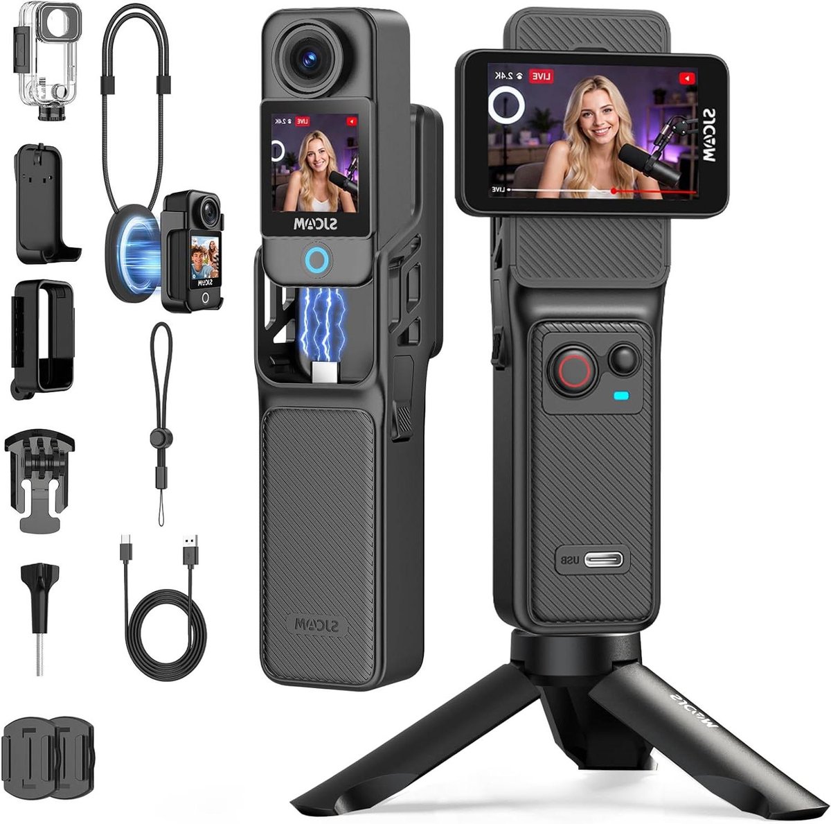 4K Actiecamera - Vlogcamera Handheld - Video Opnemen - 6-Assige Stabilisatie - 2.29 inch Touchscreen - Zwart
